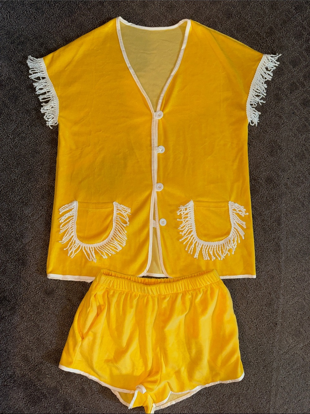 Women’s Yellow Fringe-Trim Swim Cover-Up and Shorts Set